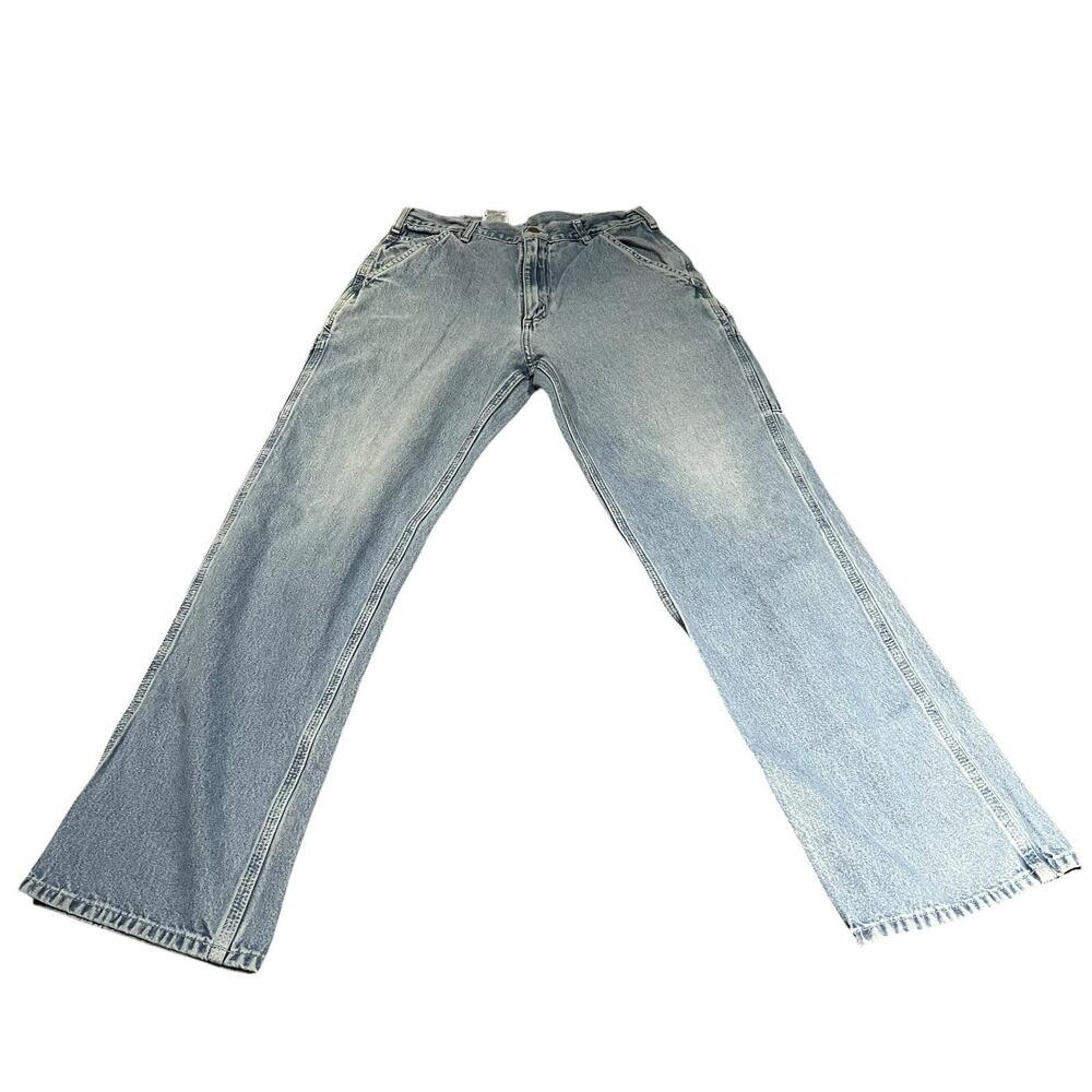 Vtg Carhartt Men's W 32 x L 34 light wash cartpenter workwear jeans